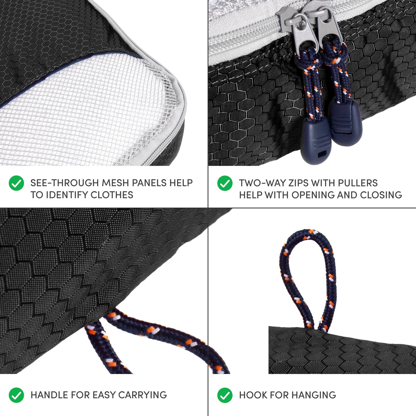 3 Piece Packing Cubes - Black