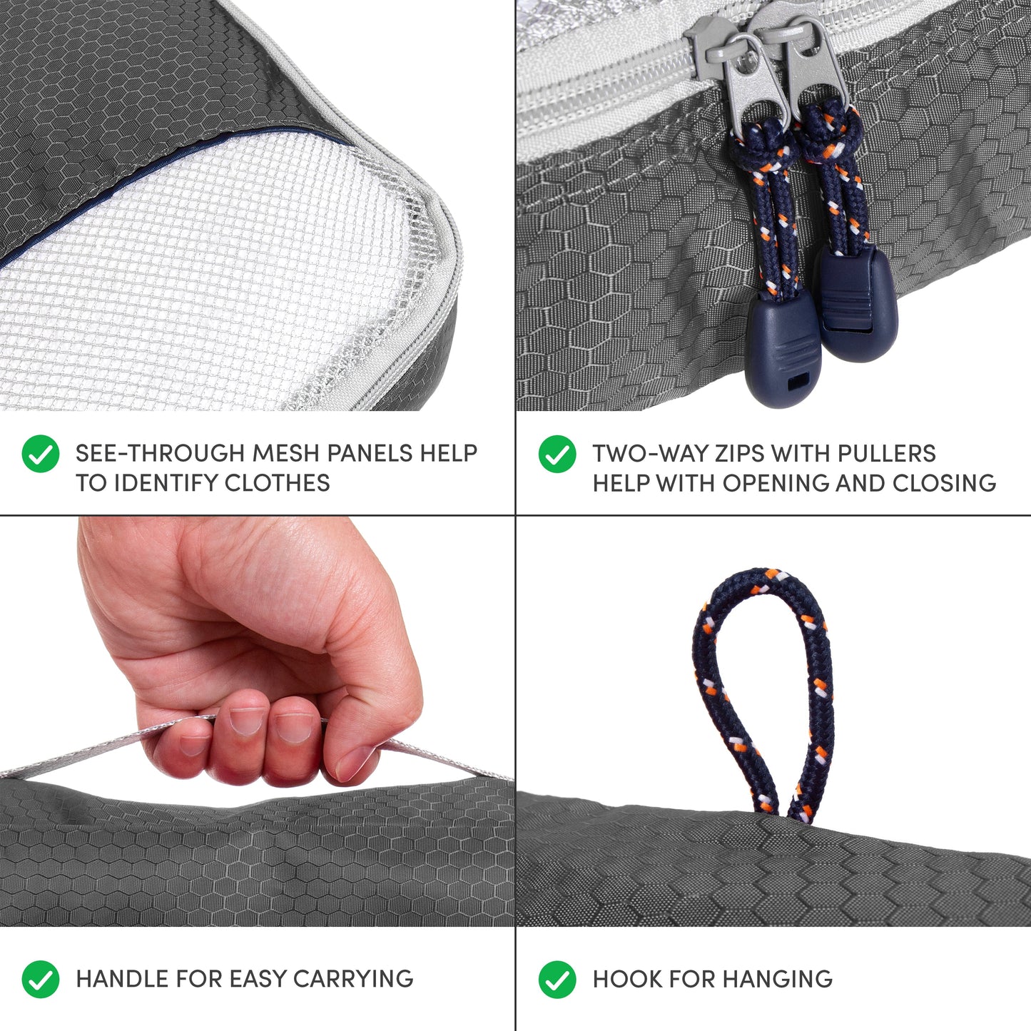 3 Piece Packing Cubes - Grey