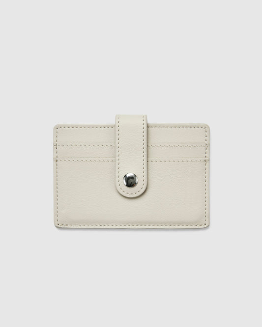 Leather Card Holder with Button - Cinder Grey - Globite